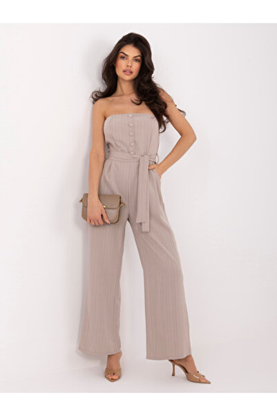 Italy Moda Women's Jumpsuit, ITALY MODA, Polyester, Sleeveless, Dark Beige, m...