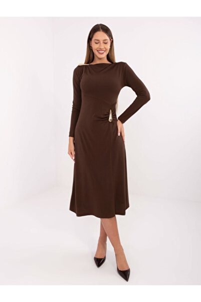 Italy Moda Γυναικείο Φόρεμα, ITALY MODA, Βαμβάκι, Άλλη γραμμή κοπής, Καφέ, μο...