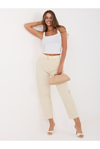 Italy Moda Women's Pants, ITALY MODA, Cotton, Light Beige, model IT-SP-26016.87