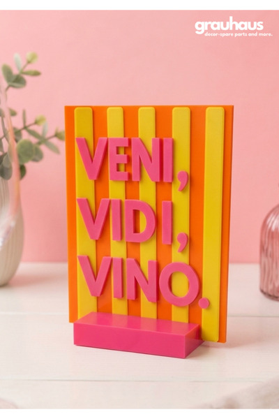 GRAUHAUS Veni Vidi Vino Esprili Motto Pano Renkli Dekoratif Yazılı Obje Şarap...