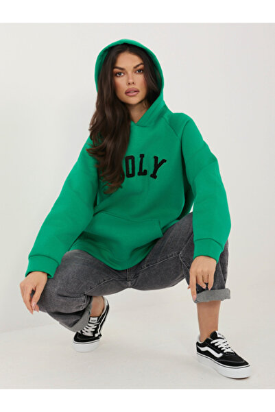 rue parıs Women's Sweatshirt, RUE PARIS, Cotton, Long Sleeve, Dark Green, mod...
