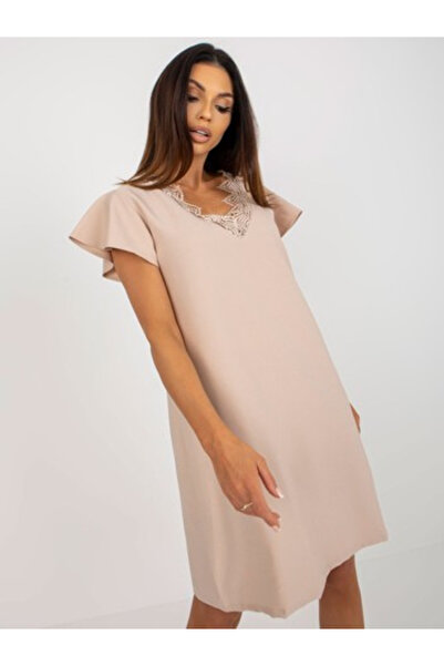 rue parıs Women's Dress, RUE PARIS, Polyester, Straight dress, Beige, model W...