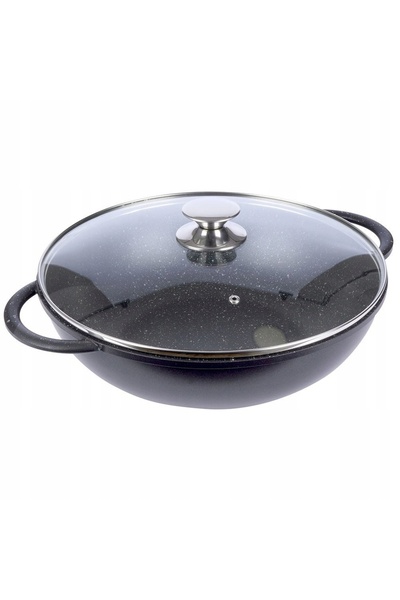 Orionis Tigaie WOK adâncă din granit cu capac pentru prăjit ORION GRANDE 32 cm