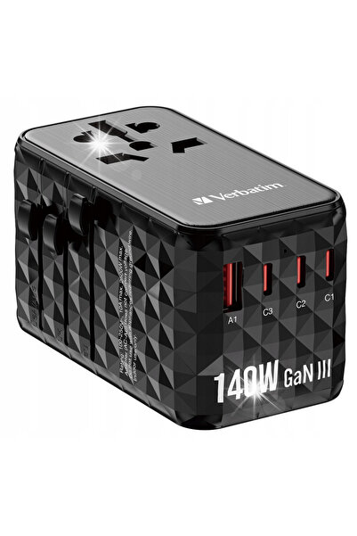 Verbatim Adaptor de călătorie GaN III UTA-10 World to World USB / 3x USB-C 140W