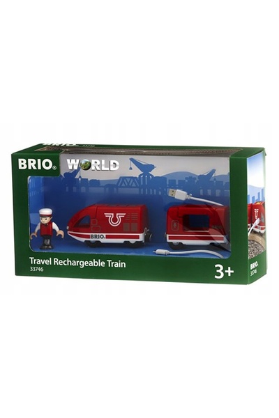 BRIO Trenuleț de cale ferată roșu cu USB, vagonetă + figurină 33746