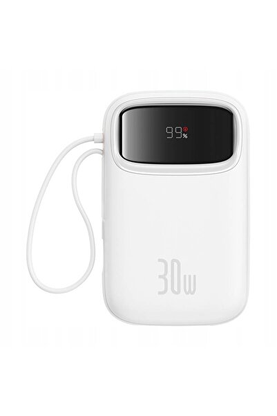 Baseus Powerbank QPow 2 30W 10000mAh cu cabluri USB-C integrate alb