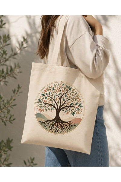 Tomris Hatun Tree of Life Themed Printed Raw Cloth Bag, Shoulder Bag, Shoppin...
