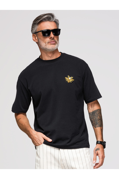 OMBRE Tricou bărbătesc, croială lejeră, guler rotund OM-TSCT-0275