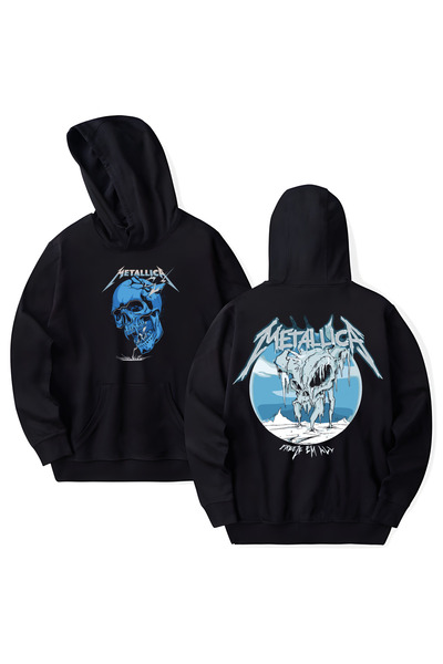 STİL-X Hanorac cu glugă din bumbac imprimat Metallica, cu mânecă lungă, cu 3 ...