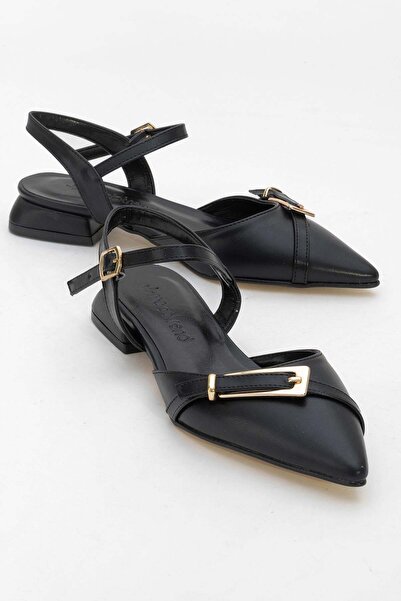 CCWAY AYAKKABI Women's Buckle Heeled Shoes Black Skin