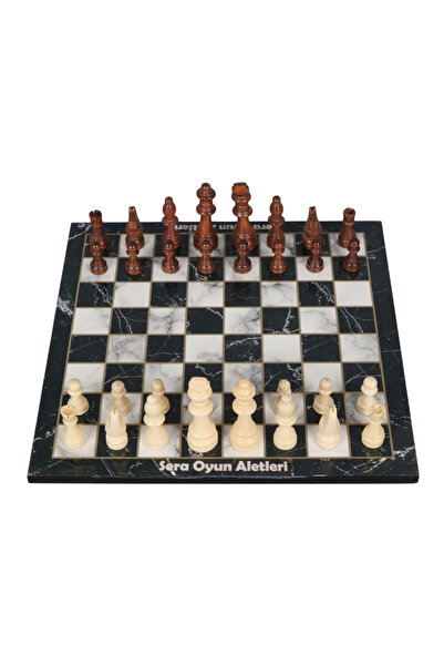 Sera Oyun Aletleri Marble Patterned Wooden Chess Set, Classic Wooden Pieces