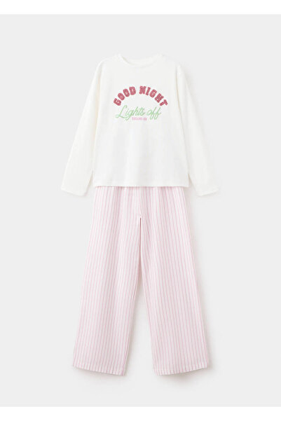 MANGO Kids Full cotton pyjama set with text