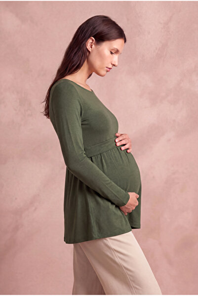 WESTMARK LONDON Maternity Green Viscose Crew Neck Long Sleeve Double Layer Bl...