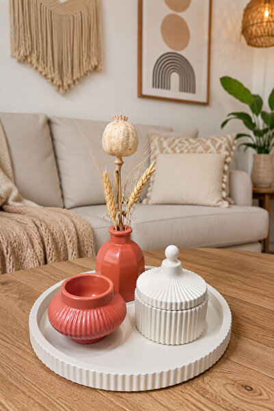 Zigzag Home Decorative Bohemian Style 4-Piece Vase Set Striped Tray Hexagonal...