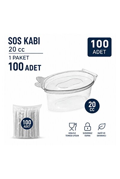 Tuffix 20 cc Şeffaf Kapaklı Sos Kabı Kapaklı 100 Adet