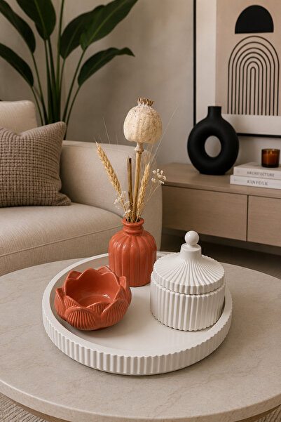 Zigzag Home Decorative Bohemian Style 4-Piece Vase Set Striped Tray Striped V...