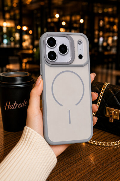 Hatreds iPhone 17 Pro Max Uyumlu MagSafe Kamera Standlı Kılıf Gri
