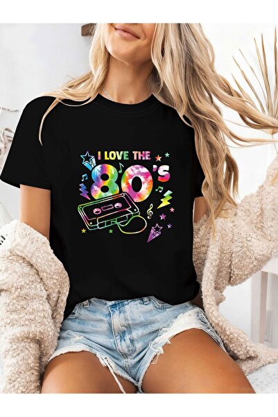 799 تي شيرت بتصميم ريترو من الثمانينات بطباعة حروف I LOVE THE 80's مع عناصر ش...