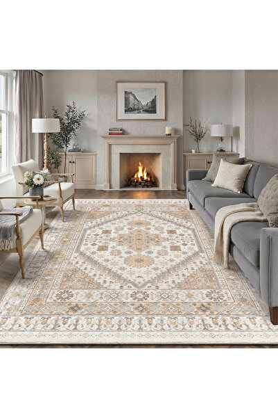 HI-FINE Machine Washable Persian Oriental Rug 2 Colors Non Slip Rubber Back P...