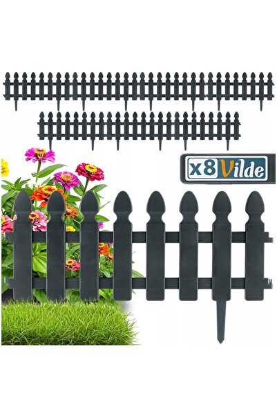 Vilde 8x Gard de grădină gri, palisadă de bordură pentru gazon și straturi, 3...