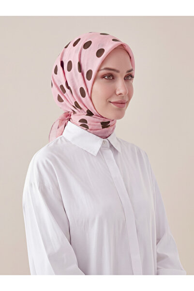 Feyre İpek Puan Desenli Pamuksu Eşarp - Pembe