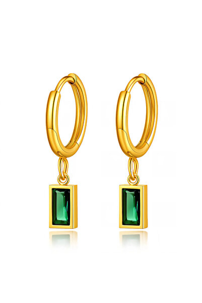 OEM Cercei Emerald Drop aurii, din oțel inoxidabil, cu zirconiu cubic, placaț...