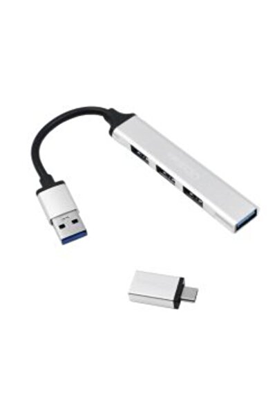 Treqa Διανομέας USB 3.0 με 4 θύρες USB-A και αντάπτορα Type-C USB 3.0 Ασημί