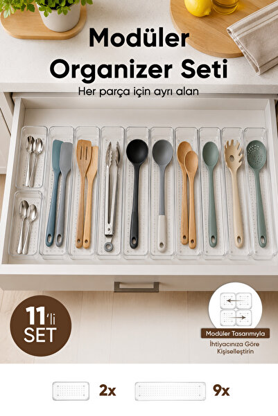Vienev 11-Piece Modular Transparent Cutlery Set for Drawer Kitchen Cutlery Or...