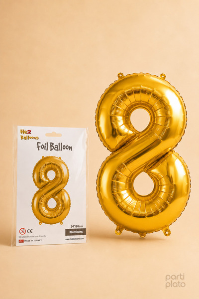 He2 Balloons بالون من رقائق الذهب على شكل رقم 8 مقاس 86 سم، بالون ذهبي اللون ...