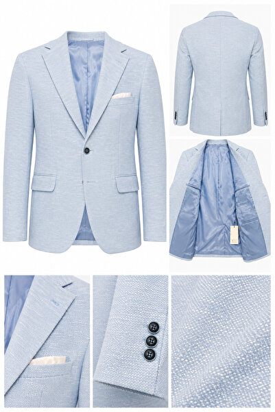 BYMEN ERKEK GİYİM Twenhill Açık Mavi Dokulu Slim Fit Erkek Blazer Ceket – Tek...
