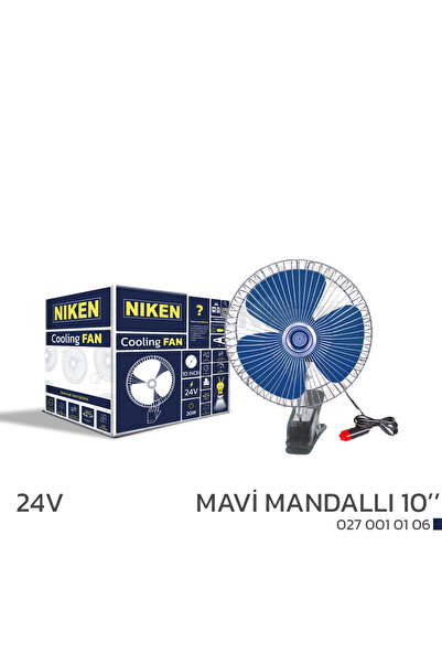 Niken Araç İçi Vantilatör 24V 10 Inç Mandallı Mavi Kamyon Tır Otobüs Vantilatörü