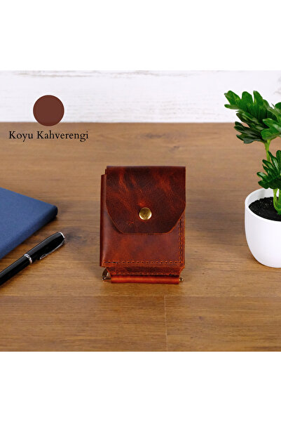 Leather Anatolia El Yapımı Hakiki Deri Klipsli Erkek Cüzdan, Çıtçıtlı Minimal Tasarım Kartlık Para Bölmeli, İsim Baskılı