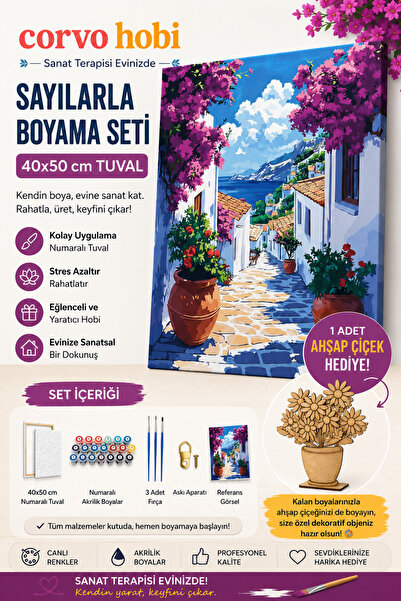 corvo hobi Sayılarla Boyama Çerçeveli Hobi Seti Numaralı Tuval Fırça Boya Dah...