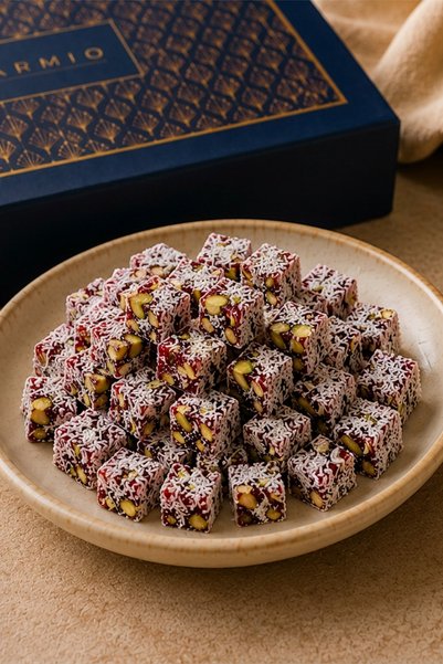 FARMİO Double Roasted Turkish Delight with Pomegranate and Pistachio - 1kg - Glucose-Free