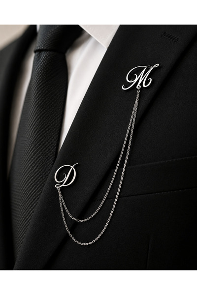 Steel Art Kuyumculuk Gümüş Kaplama Harfli Yaka İğnesi Damat Hediyesi Kişiye Ö...