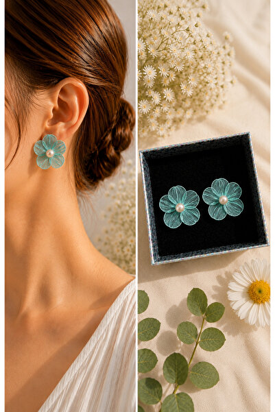 PULİNİN DÜKKANI Wire Embroidered Turquoise Flower Earrings – Elegant Women's ...