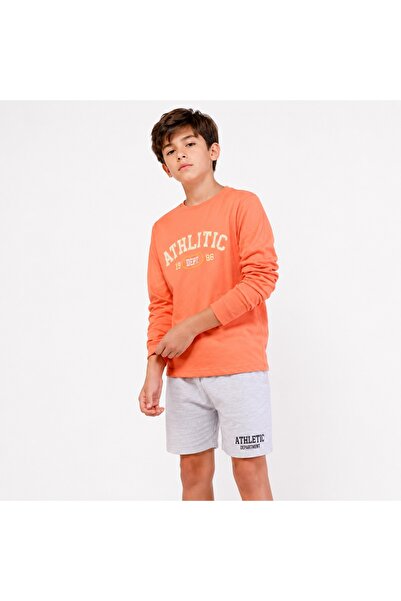 PALM PEANUTS Boys Athletic Printed Sweatshirt & Shorts Set – Orange Long Slee...