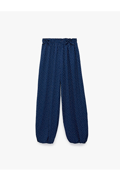 Koton Bow-Tie Detailed Polka Dot Wrinkled Fabric Elastic Waist Pants