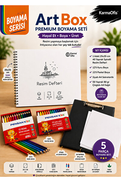 KarmaOfis Painting Set |   25X35 cm Spiral Drawing Notebook, 12 Dry Paints, 1...