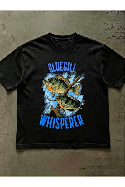 NOURAM تي شيرت رجالي بتصميم رسومي مضحك من Bluegill Whisperer بحروف زرقاء بارز...
