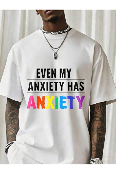 NOURAM Even My Has Anxiety Rainbow Text T-Shirt Men Women Mental Health Aware...