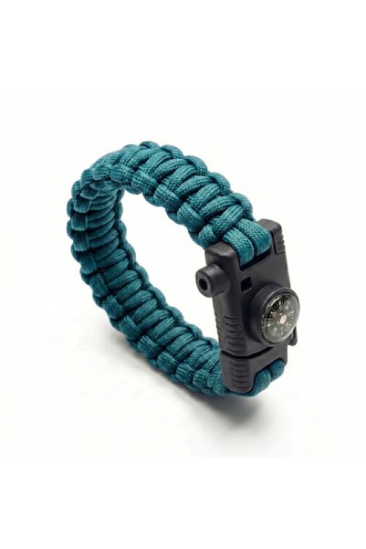Alpin Paracord 550 Petrol Mavi Survival Bileklik – Entegre Pusulalı, Magnezyu...