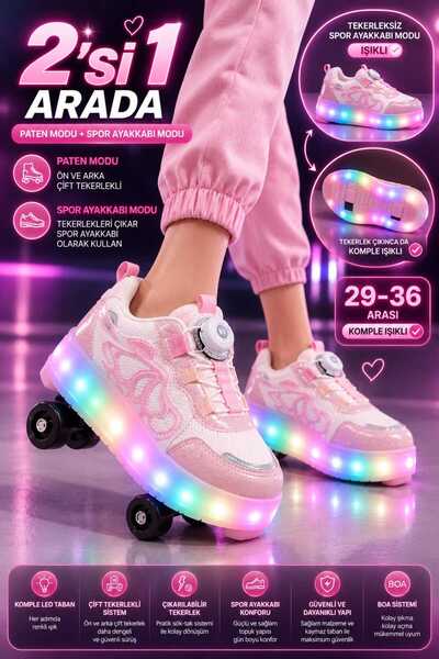 Slipcat Unisex Çocuk, Işıklı, Spor Ayakkabı, Akıllı Bağcıklı, Çıkarılabilir P...