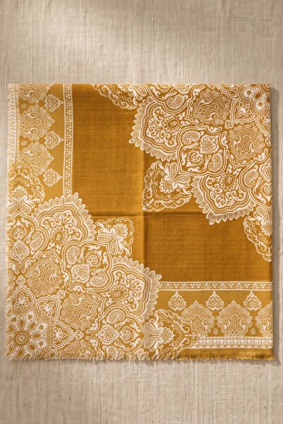 hadiora Women's Mustard Yellow White Ethnic Patterned Stylish Hijab Flared Scarf