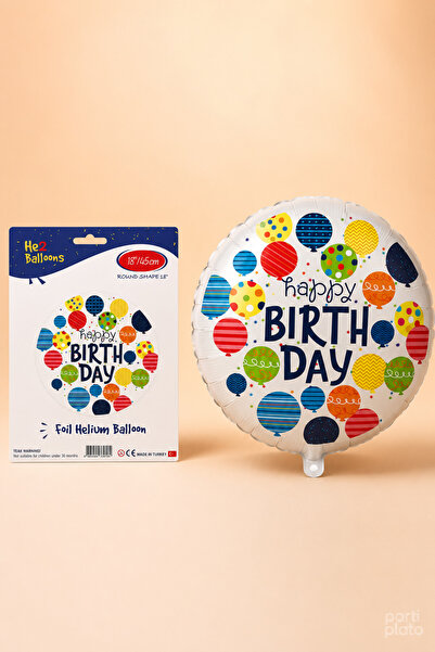 He2 Balloons Happy Birthday Folyo Balon 18 İnç 45 cm, Renkli Yuvarlak Helyum ...