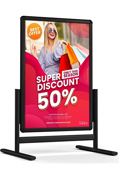 OfisDS Çift Taraflı Alüminyum Kaldırım Reklam Poster Maki Pano Siyah