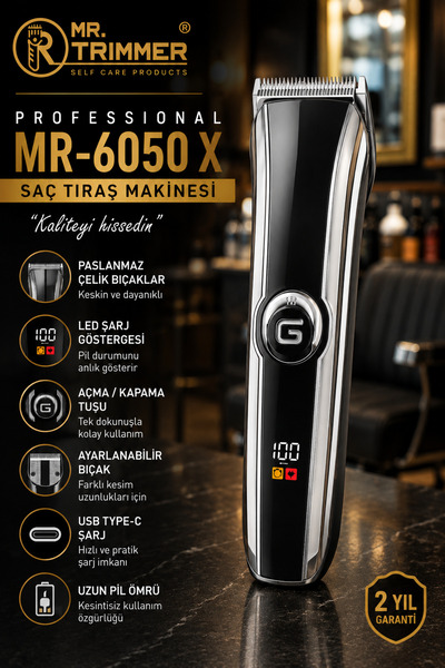 MR.TRİMMER Mr-6050X Saç Sakal Tıraş Makinesi Ayarlanabilir Bıçak 9 Farklı Kes...