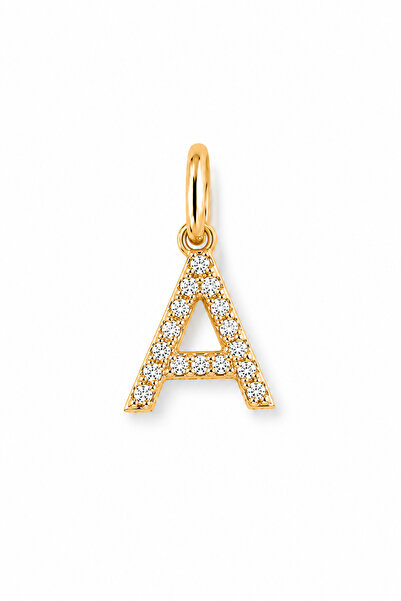 KAIROS JEWELRY 14 Ayar Altın Taşlı Modern Minimal A Harf Charm Kolye Ucu