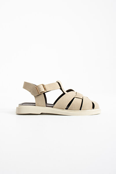 BURCU COLLECTİON Sofi̇a Suede Women's Sandals with Adjustable Ankle Clasp Detail