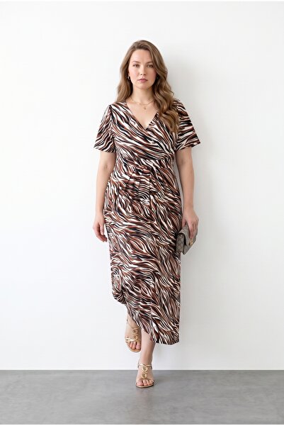 Stil Diva Envelope Collar Elastic Waist Belted Dress